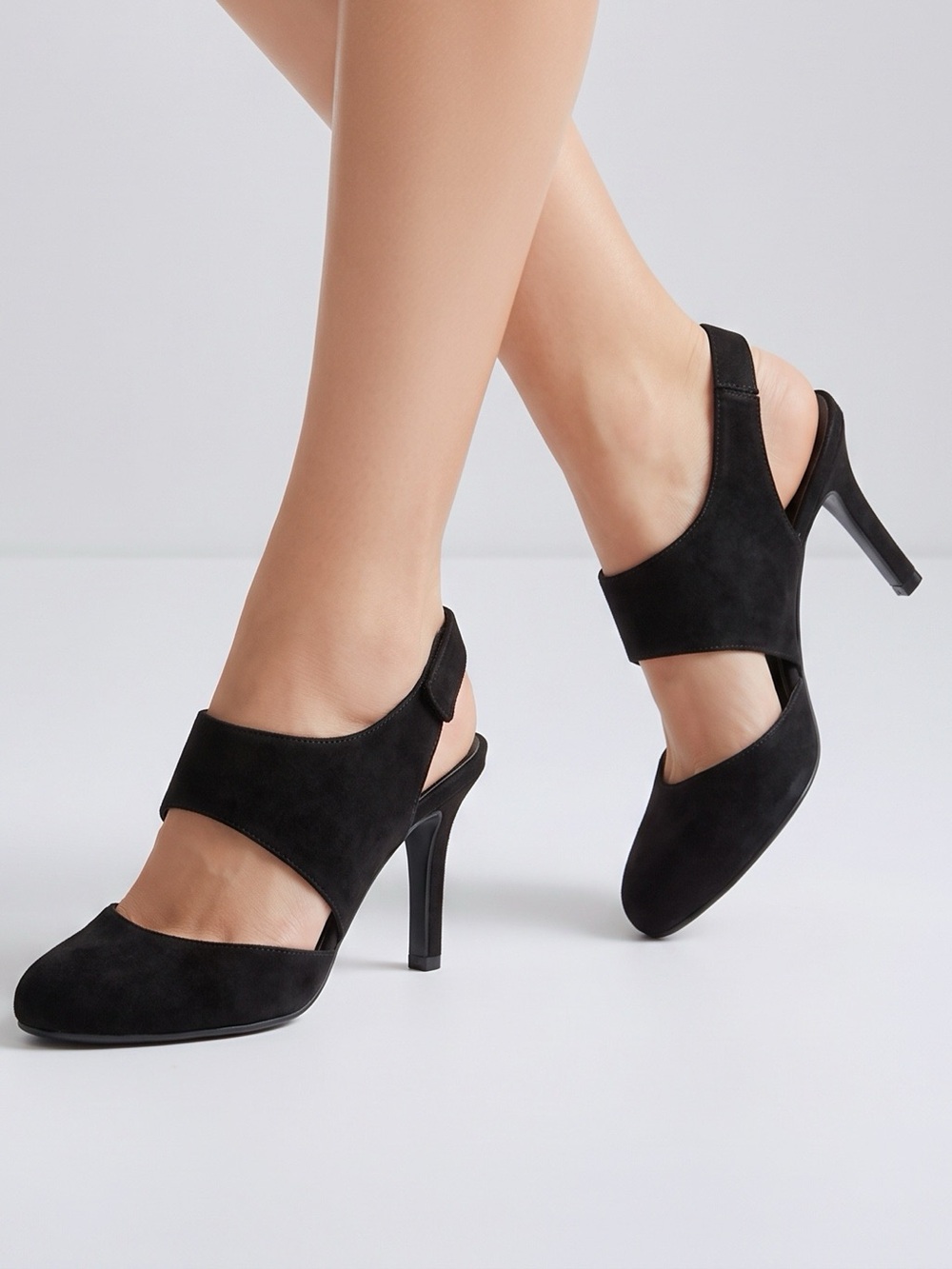 Life Stride Black Suede Slingback Heels